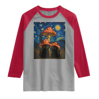 Cute Black Cat Mushroom Raglan Shirt Stary Night Vangogh Amanita Muscaria - Wonder Print Shop