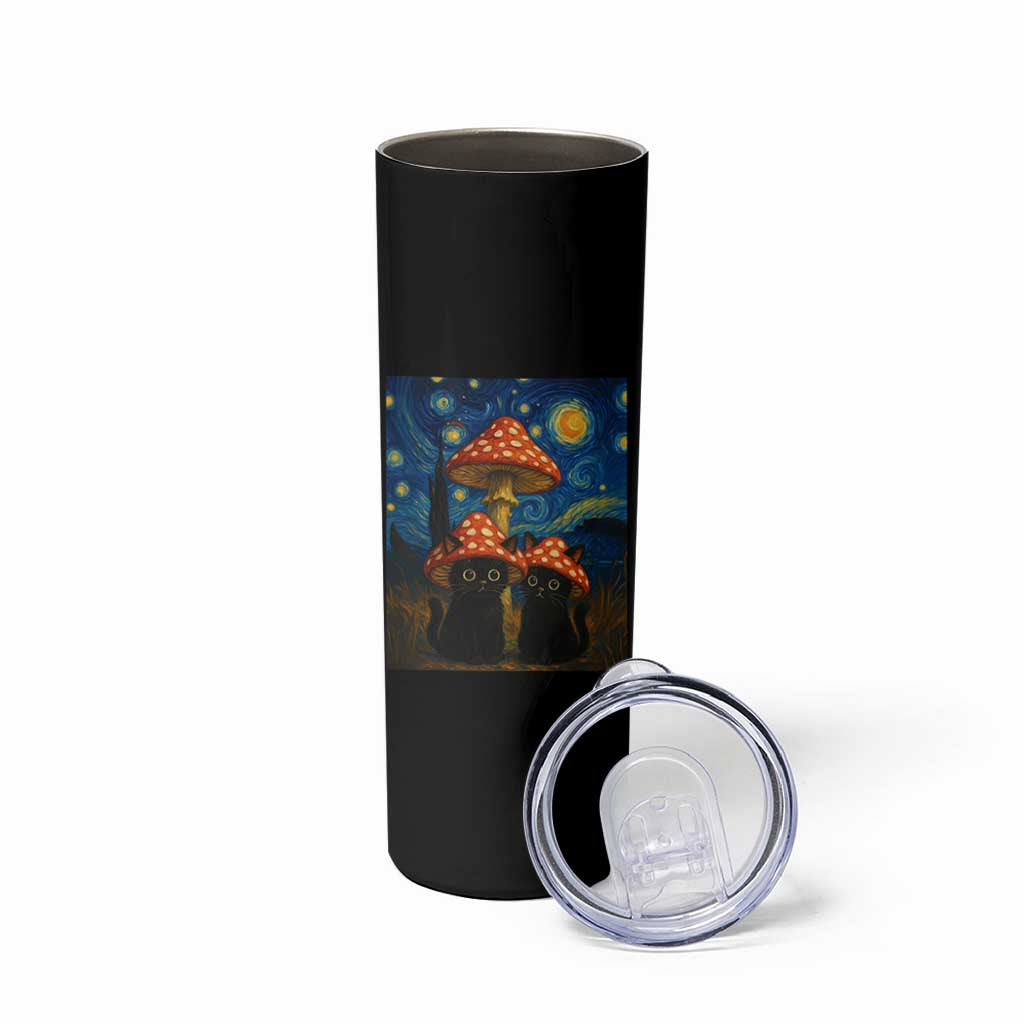 Cute Black Cat Mushroom Skinny Tumbler Stary Night Vangogh Amanita Muscaria