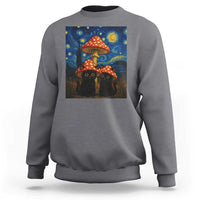 Cute Black Cat Mushroom Sweatshirt Stary Night Vangogh Amanita Muscaria - Wonder Print Shop