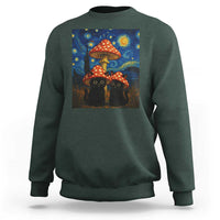 Cute Black Cat Mushroom Sweatshirt Stary Night Vangogh Amanita Muscaria - Wonder Print Shop