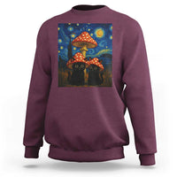 Cute Black Cat Mushroom Sweatshirt Stary Night Vangogh Amanita Muscaria - Wonder Print Shop