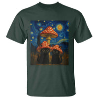 Cute Black Cat Mushroom T Shirt Stary Night Vangogh Amanita Muscaria - Wonder Print Shop