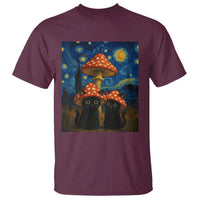 Cute Black Cat Mushroom T Shirt Stary Night Vangogh Amanita Muscaria - Wonder Print Shop
