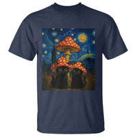 Cute Black Cat Mushroom T Shirt Stary Night Vangogh Amanita Muscaria - Wonder Print Shop