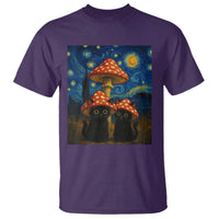 Cute Black Cat Mushroom T Shirt Stary Night Vangogh Amanita Muscaria - Wonder Print Shop
