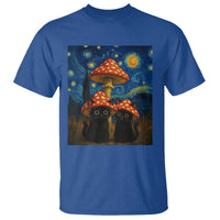 Cute Black Cat Mushroom T Shirt Stary Night Vangogh Amanita Muscaria - Wonder Print Shop