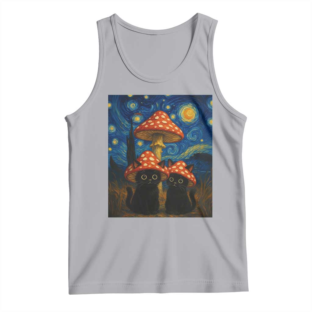 Cute Black Cat Mushroom Tank Top Stary Night Vangogh Amanita Muscaria - Wonder Print Shop