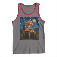 Cute Black Cat Mushroom Tank Top Stary Night Vangogh Amanita Muscaria - Wonder Print Shop
