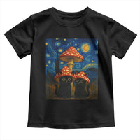 Cute Black Cat Mushroom Toddler T Shirt Stary Night Vangogh Amanita Muscaria - Wonder Print Shop