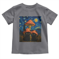 Cute Black Cat Mushroom Toddler T Shirt Stary Night Vangogh Amanita Muscaria - Wonder Print Shop