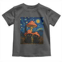 Cute Black Cat Mushroom Toddler T Shirt Stary Night Vangogh Amanita Muscaria - Wonder Print Shop