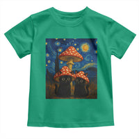 Cute Black Cat Mushroom Toddler T Shirt Stary Night Vangogh Amanita Muscaria - Wonder Print Shop