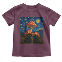 Cute Black Cat Mushroom Toddler T Shirt Stary Night Vangogh Amanita Muscaria - Wonder Print Shop