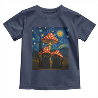 Cute Black Cat Mushroom Toddler T Shirt Stary Night Vangogh Amanita Muscaria - Wonder Print Shop