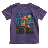 Cute Black Cat Mushroom Toddler T Shirt Stary Night Vangogh Amanita Muscaria - Wonder Print Shop