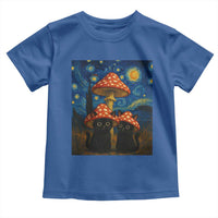 Cute Black Cat Mushroom Toddler T Shirt Stary Night Vangogh Amanita Muscaria - Wonder Print Shop
