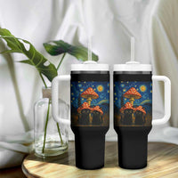 Cute Black Cat Mushroom Tumbler With Handle Stary Night Vangogh Amanita Muscaria