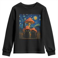 Cute Black Cat Mushroom Youth Sweatshirt Stary Night Vangogh Amanita Muscaria - Wonder Print Shop