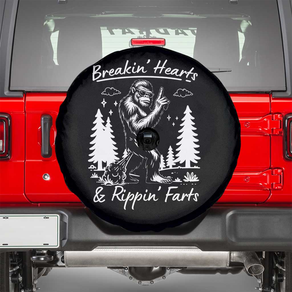 Funny Bigfoot Sasquatch Spare Tire Cover Breakin Hearts And Rippin Farts - Wonder Print Shop