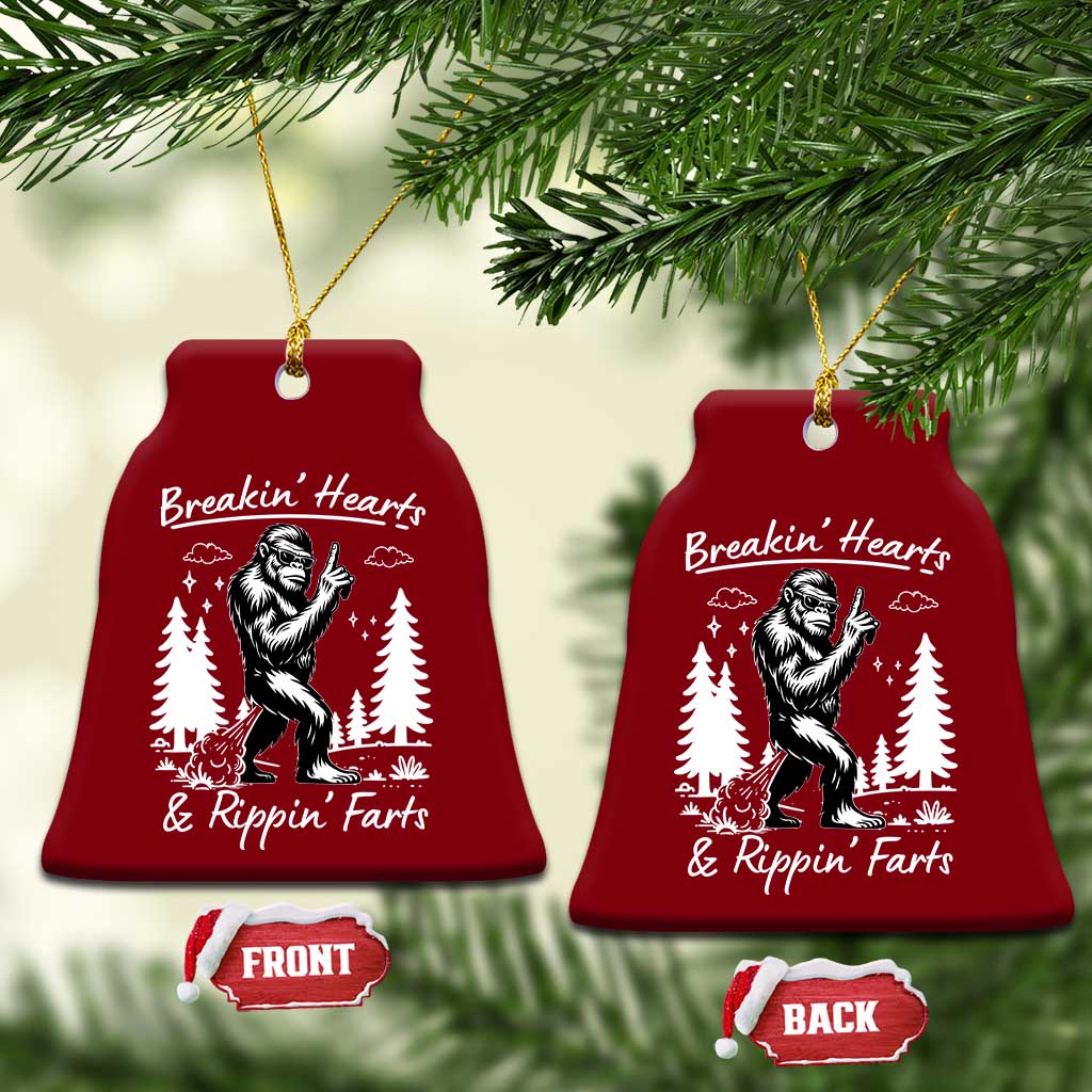Funny Bigfoot Sasquatch Ceramic Ornament Breakin Hearts And Rippin Farts - Wonder Print Shop