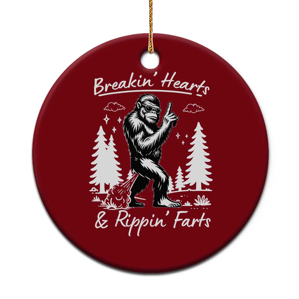 Funny Bigfoot Sasquatch Ceramic Ornament Breakin Hearts And Rippin Farts - Wonder Print Shop