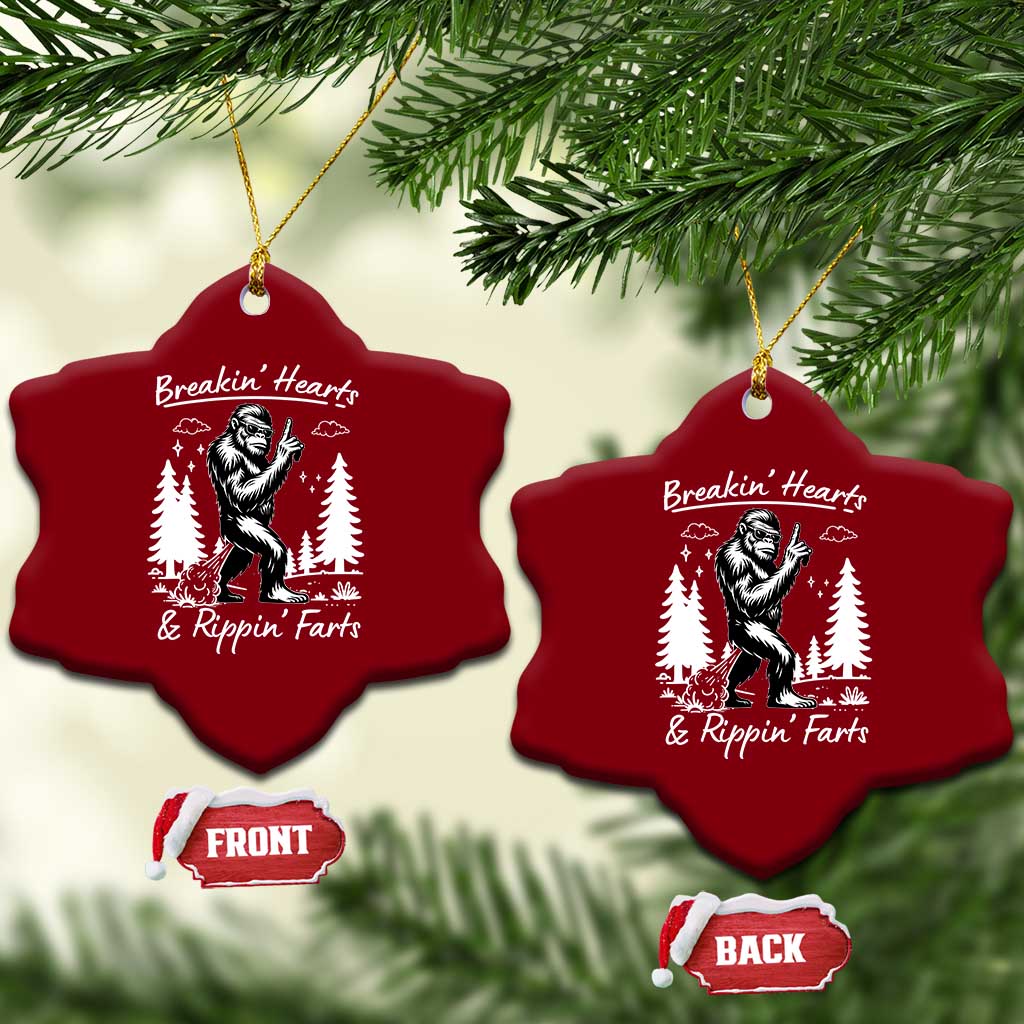 Funny Bigfoot Sasquatch Ceramic Ornament Breakin Hearts And Rippin Farts - Wonder Print Shop