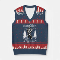 Funny Bigfoot Sasquatch V-Neck Knit Sweater Vest Breakin Hearts And Rippin Farts - Wonder Print Shop