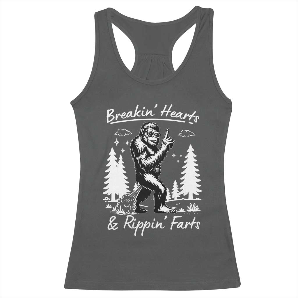Funny Bigfoot Sasquatch Racerback Tank Top Breakin Hearts And Rippin Farts - Wonder Print Shop