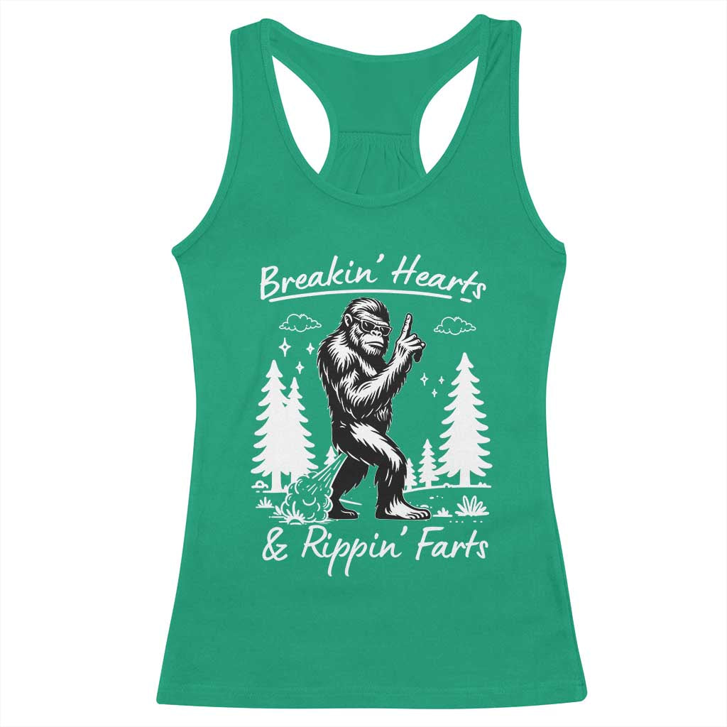 Funny Bigfoot Sasquatch Racerback Tank Top Breakin Hearts And Rippin Farts - Wonder Print Shop