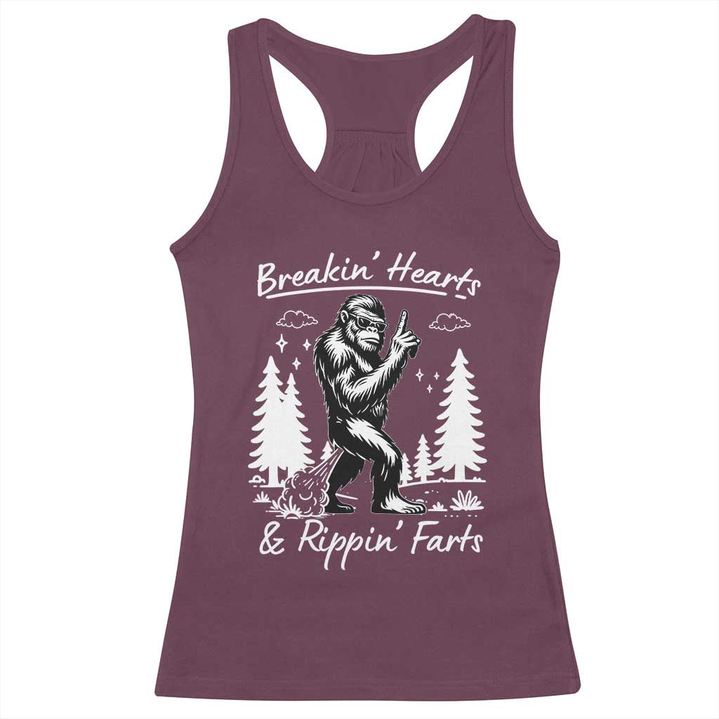 Funny Bigfoot Sasquatch Racerback Tank Top Breakin Hearts And Rippin Farts - Wonder Print Shop