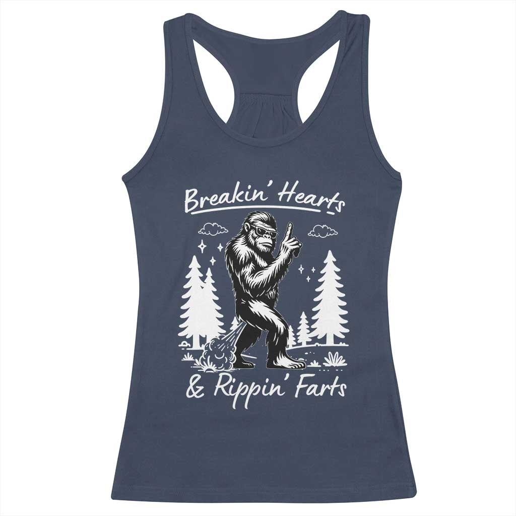 Funny Bigfoot Sasquatch Racerback Tank Top Breakin Hearts And Rippin Farts - Wonder Print Shop