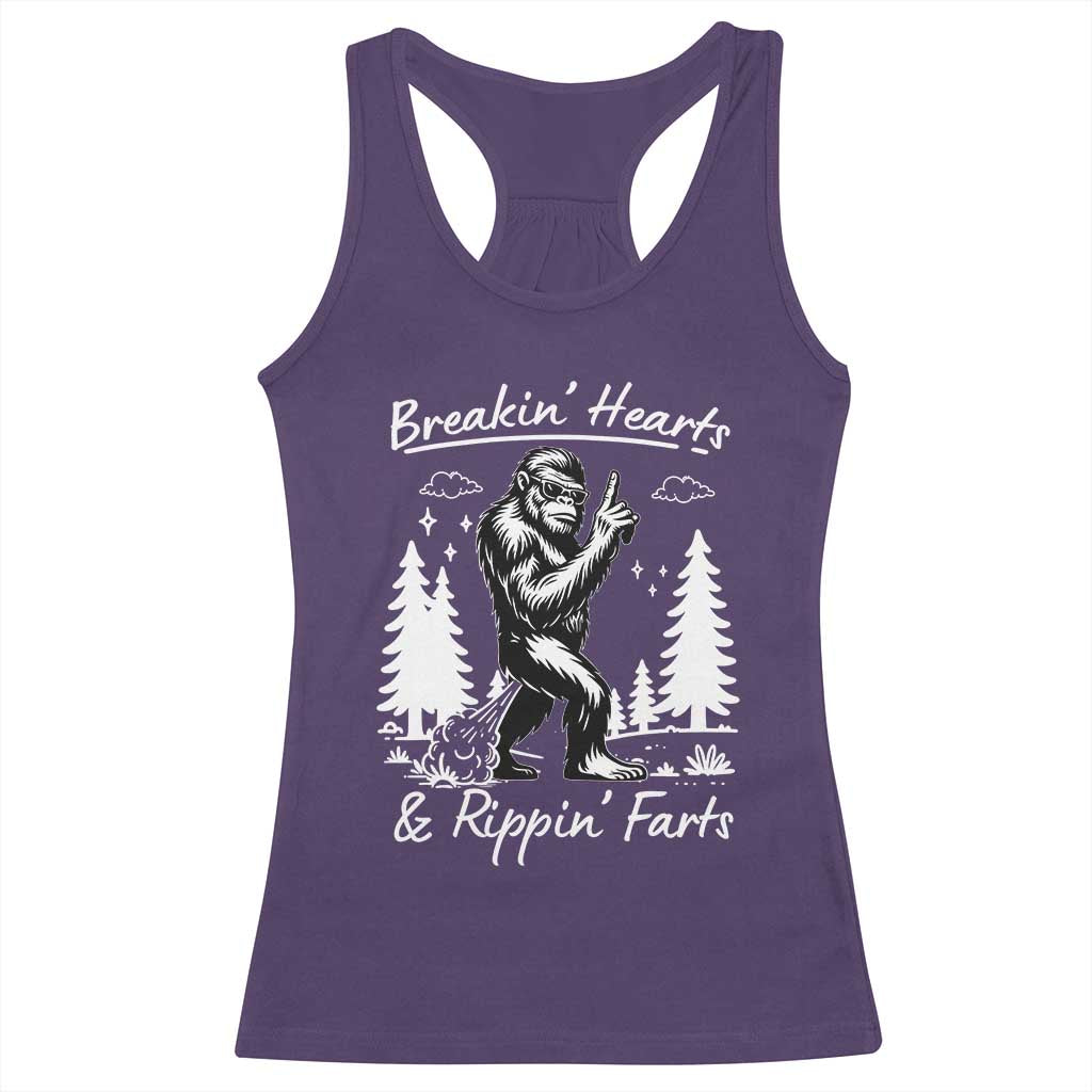 Funny Bigfoot Sasquatch Racerback Tank Top Breakin Hearts And Rippin Farts - Wonder Print Shop