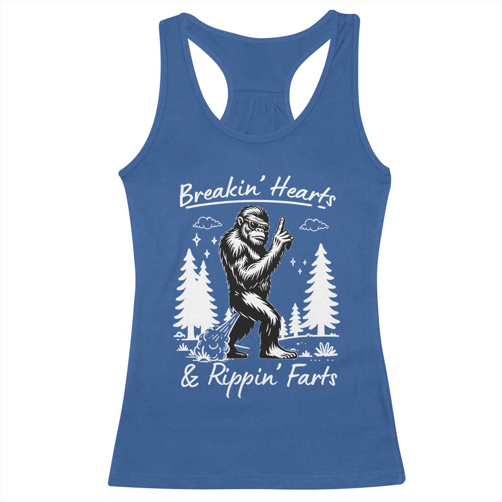 Funny Bigfoot Sasquatch Racerback Tank Top Breakin Hearts And Rippin Farts - Wonder Print Shop