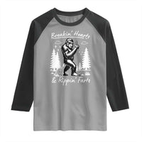 Funny Bigfoot Sasquatch Raglan Shirt Breakin Hearts And Rippin Farts - Wonder Print Shop