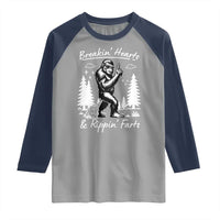 Funny Bigfoot Sasquatch Raglan Shirt Breakin Hearts And Rippin Farts - Wonder Print Shop