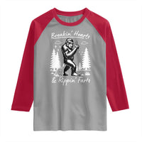 Funny Bigfoot Sasquatch Raglan Shirt Breakin Hearts And Rippin Farts - Wonder Print Shop