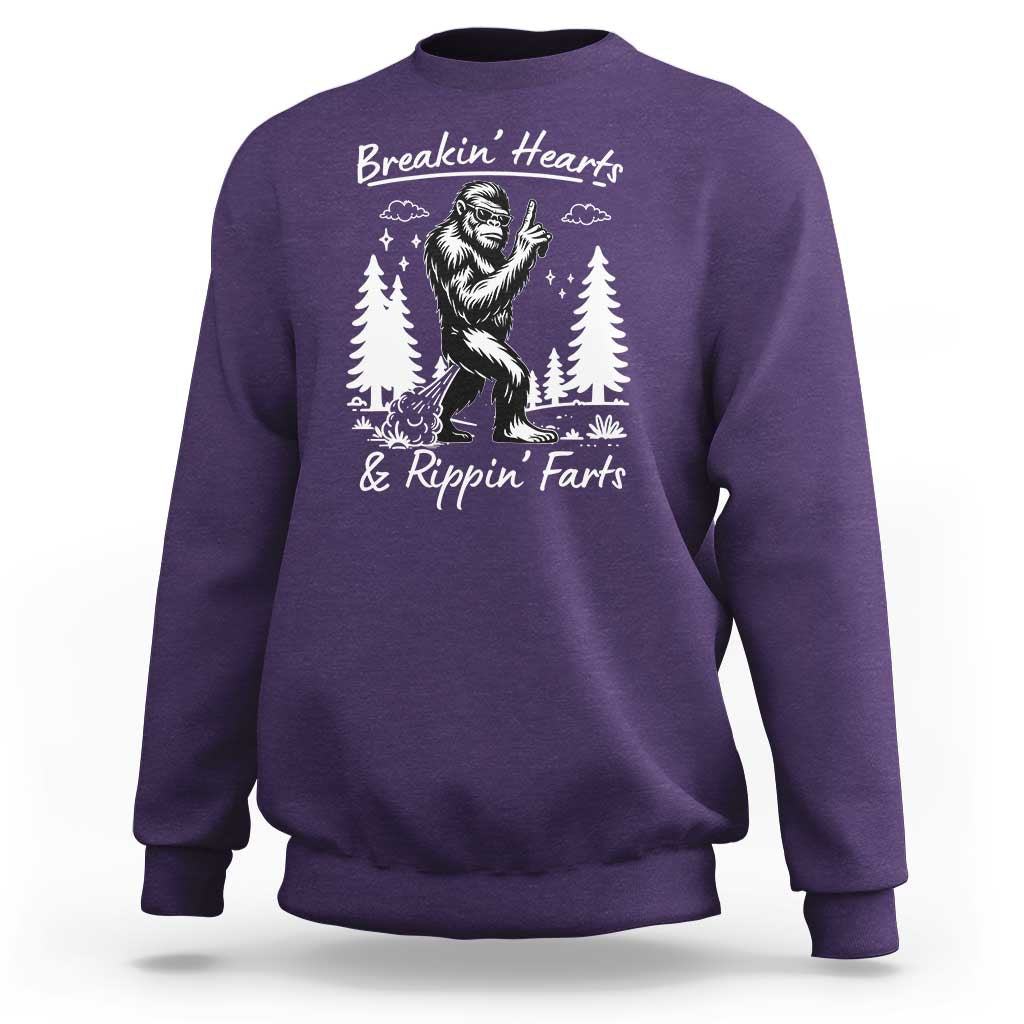 Funny Bigfoot Sasquatch Sweatshirt Breakin Hearts And Rippin Farts - Wonder Print Shop