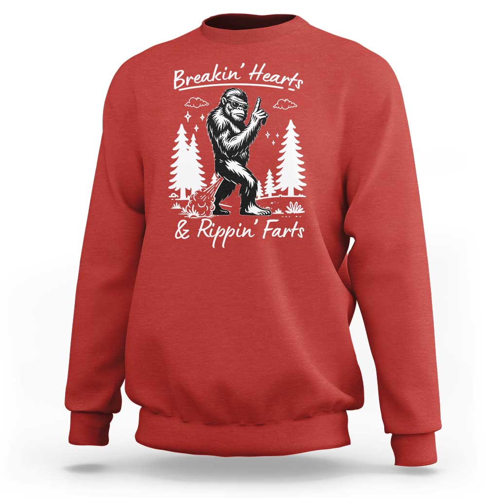 Funny Bigfoot Sasquatch Sweatshirt Breakin Hearts And Rippin Farts - Wonder Print Shop