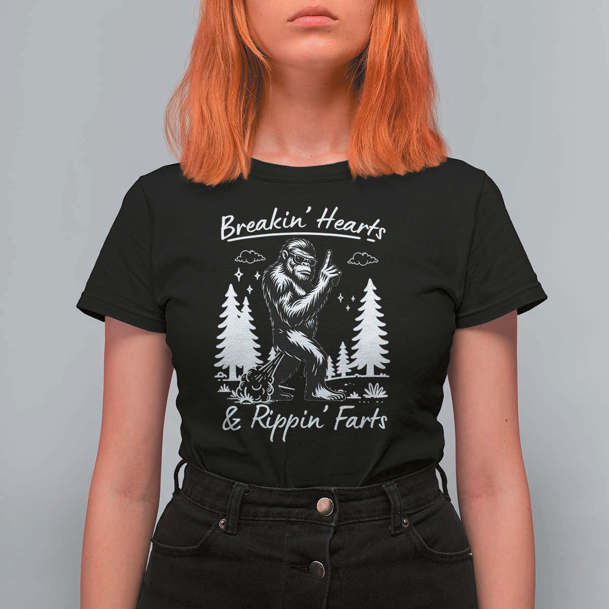 Funny Bigfoot Sasquatch T Shirt For Women Breakin Hearts And Rippin Farts - Wonder Print Shop