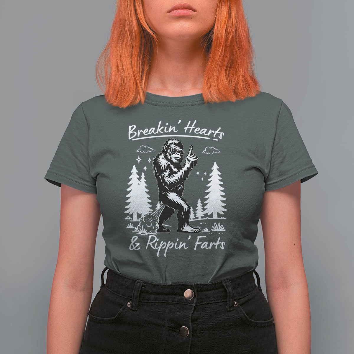 Funny Bigfoot Sasquatch T Shirt For Women Breakin Hearts And Rippin Farts - Wonder Print Shop