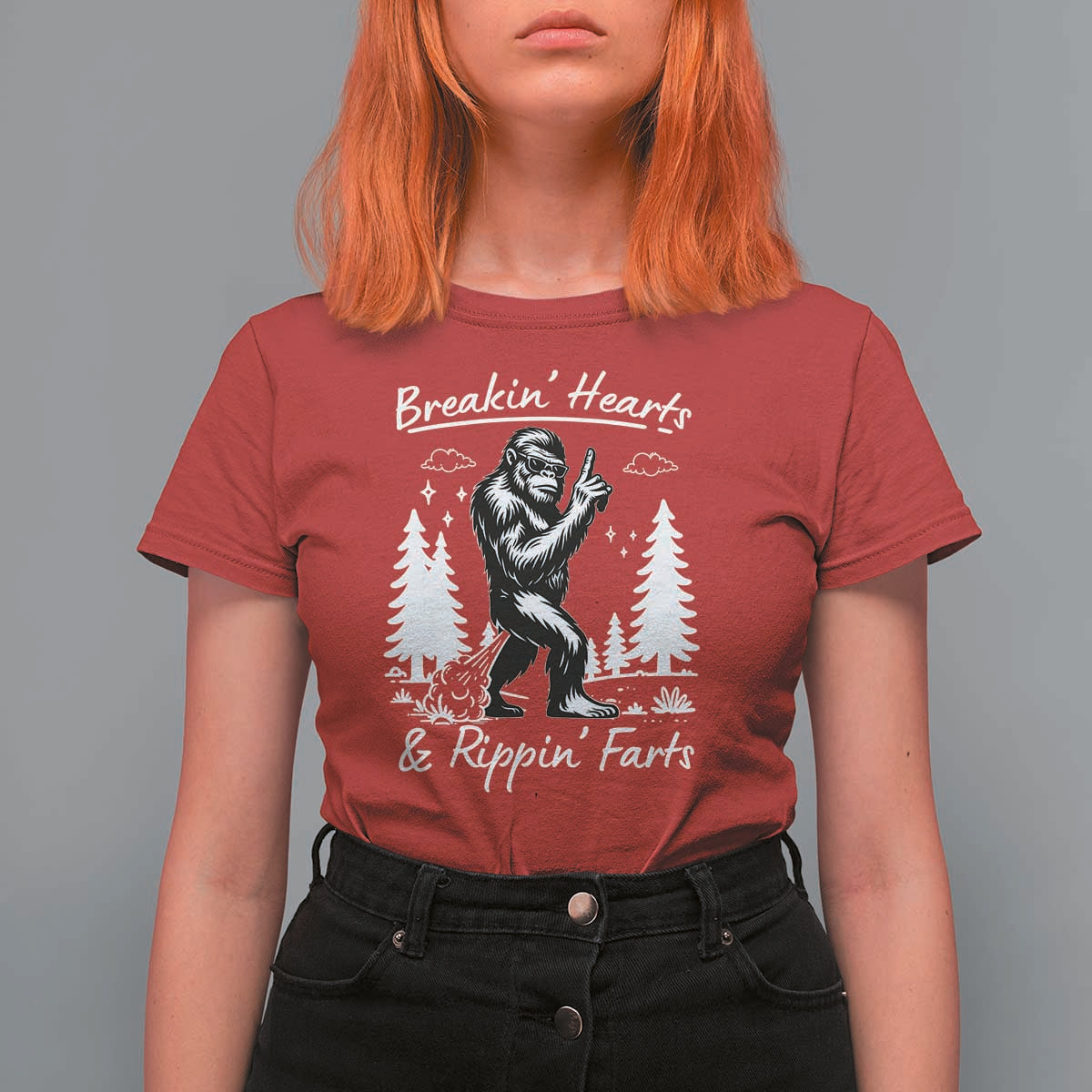 Funny Bigfoot Sasquatch T Shirt For Women Breakin Hearts And Rippin Farts - Wonder Print Shop