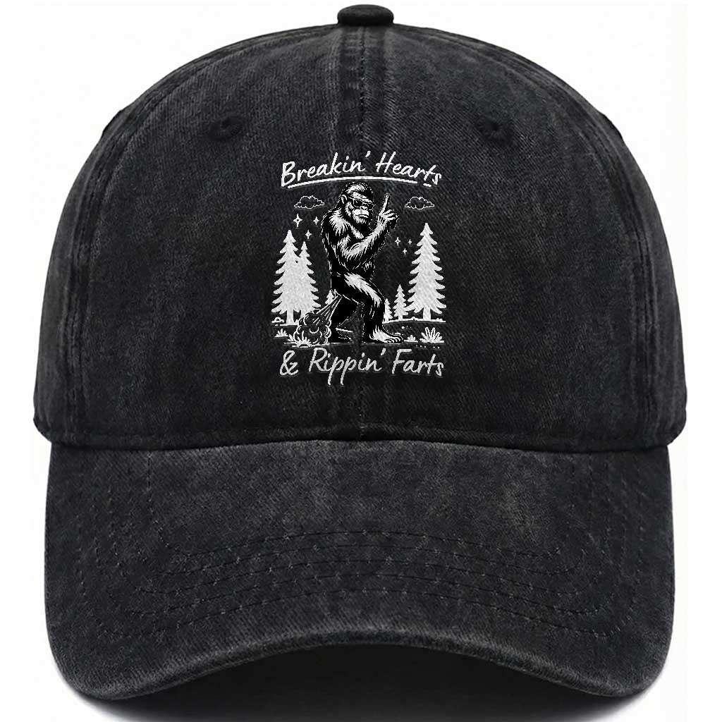 Funny Bigfoot Sasquatch Washed Cotton Baseball Cap Breakin Hearts And Rippin Farts
