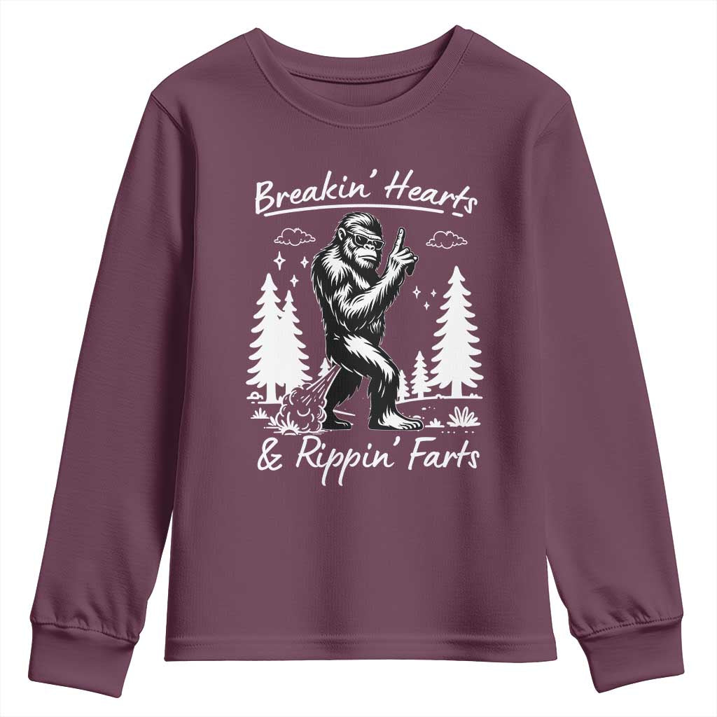Funny Bigfoot Sasquatch Youth Sweatshirt Breakin Hearts And Rippin Farts - Wonder Print Shop