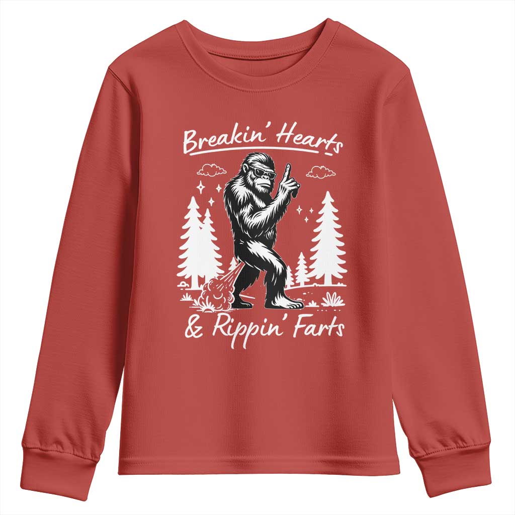 Funny Bigfoot Sasquatch Youth Sweatshirt Breakin Hearts And Rippin Farts - Wonder Print Shop