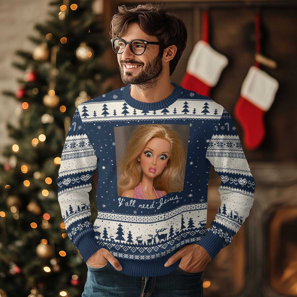 Y'all Need Jesus Ugly Christmas Sweater Funny Girls Meme Saying Christian Humor