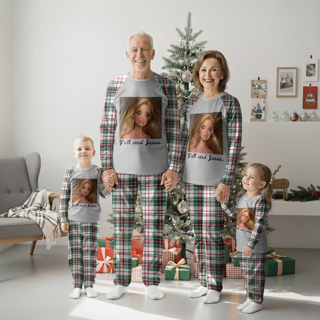 Ya'll Need Jesus Disgusted Face Christian Funny Plaid Pajama Set