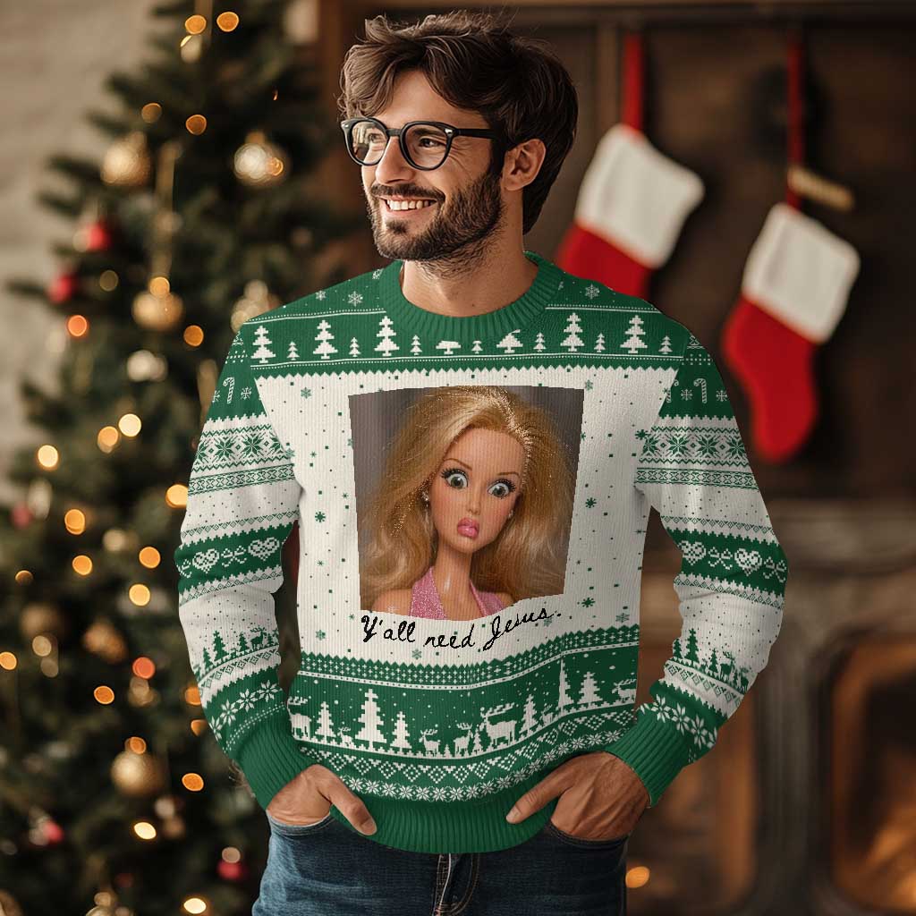 Ya'll Need Jesus Disgusted Face Christian Funny Ugly Christmas Sweater