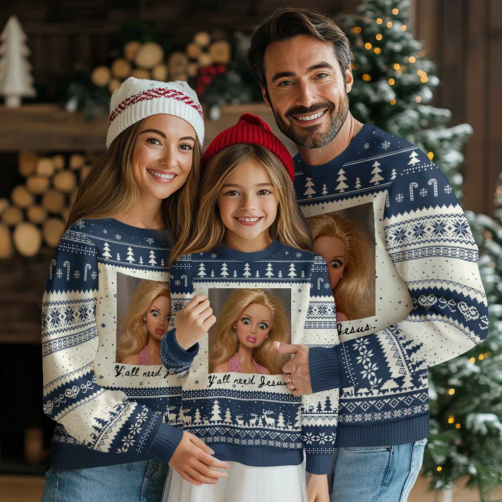 Ya'll Need Jesus Disgusted Face Christian Funny Ugly Christmas Sweater
