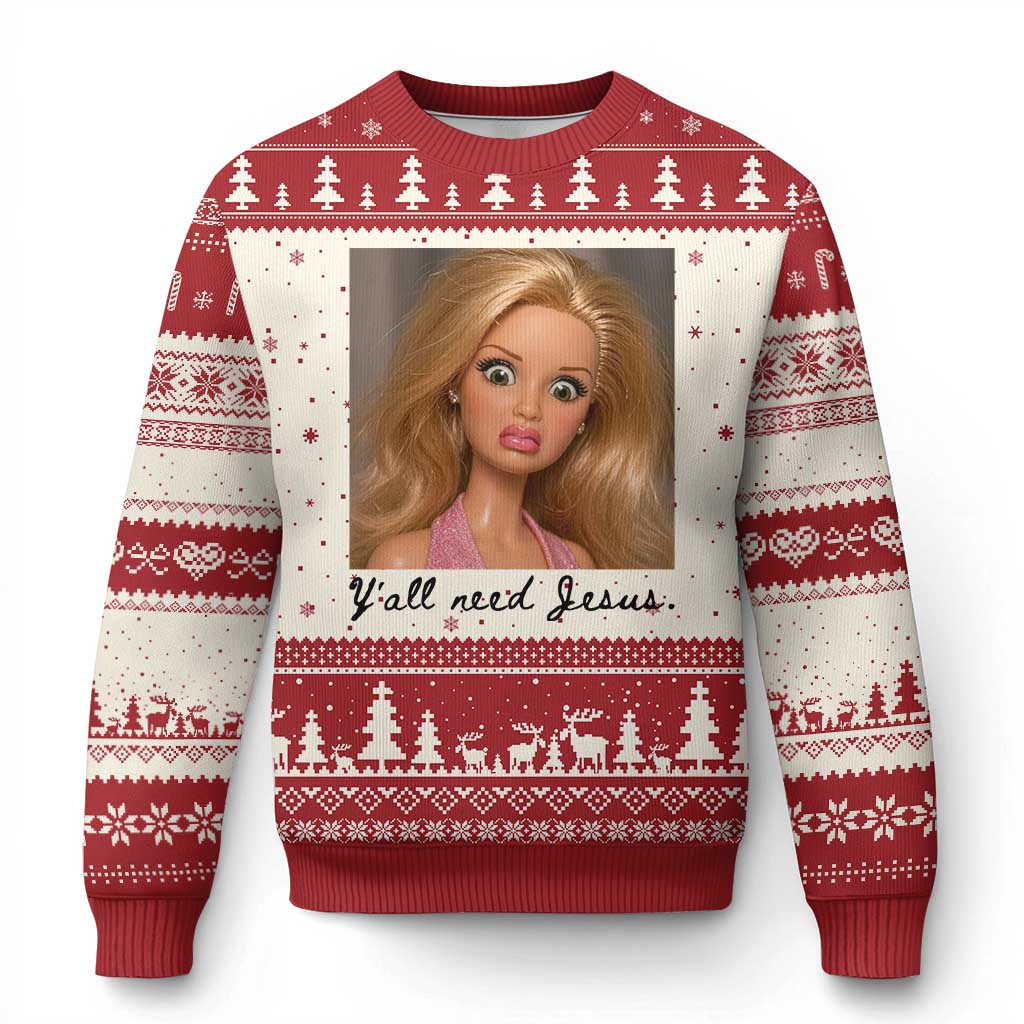 Ya'll Need Jesus Disgusted Face Christian Funny Ugly Christmas Sweater