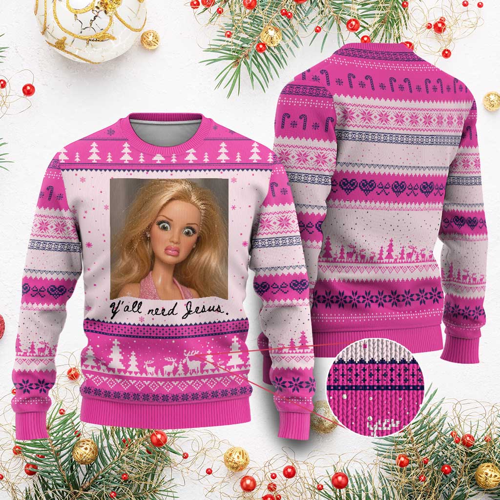 Ya'll Need Jesus Disgusted Face Christian Funny Ugly Christmas Sweater